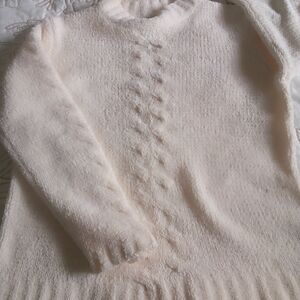 Alpine Soft Cream Crewneck Sweater with Center Cable Detail